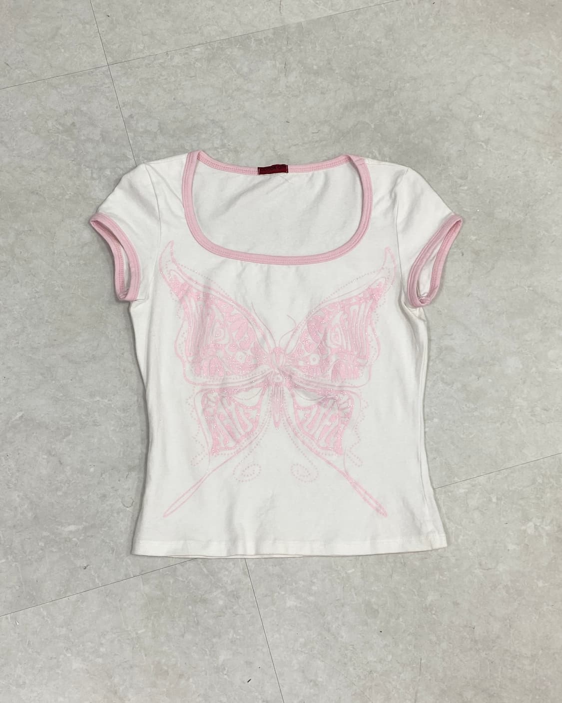 pink Butterfly Glitter T-Shirt 상품이미지3