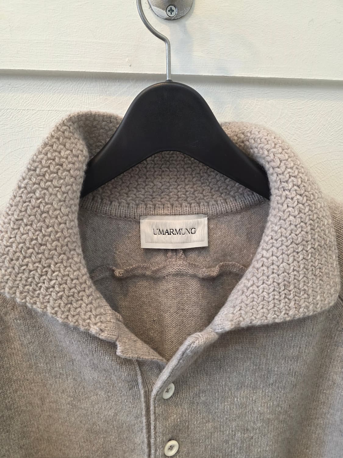 우마뭉 베이지 코튼 크로쉐카라 풀오버 니트 L 상품이미지1