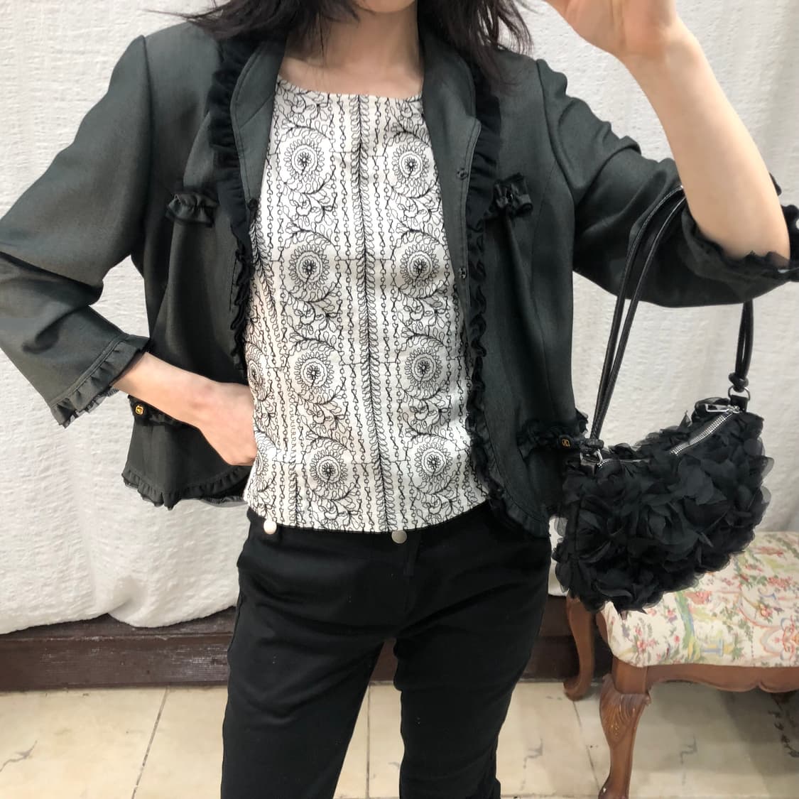 Lovely frill charcoal jacket 상품이미지6