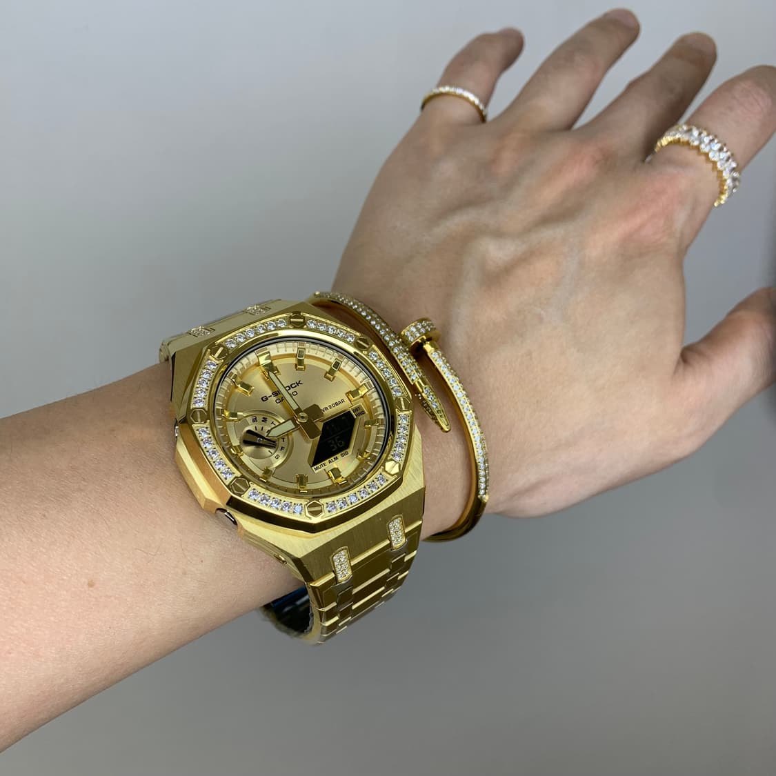 지샥 GA-2100 골드 지르코니아 파베 세팅 커스텀 시계 상품이미지3