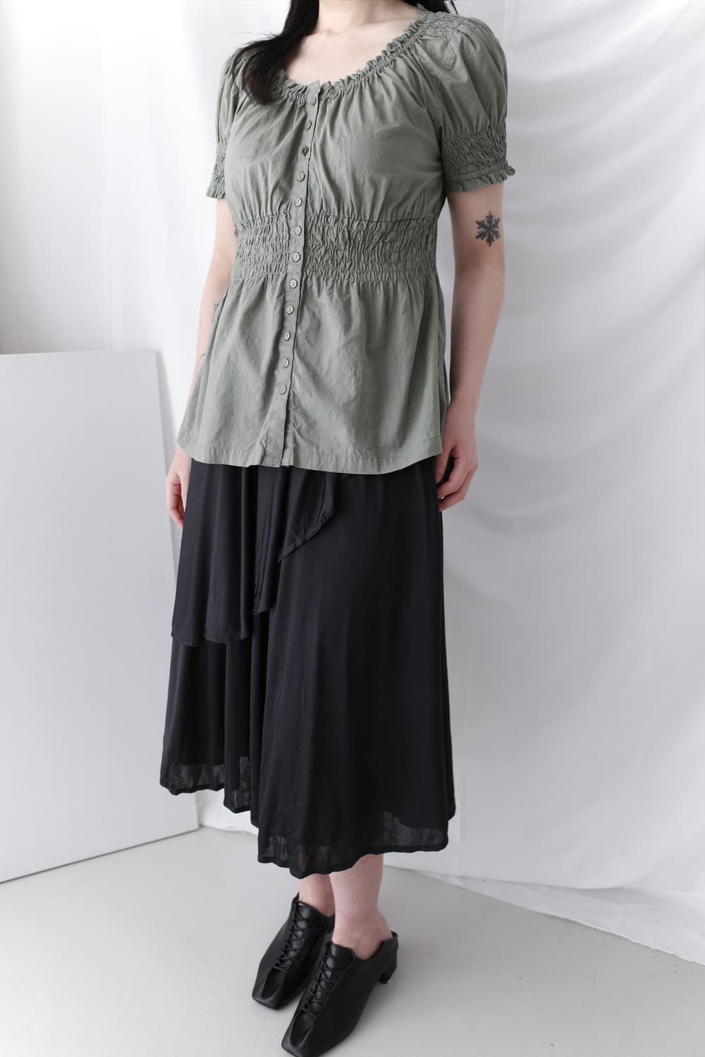 unbalanced shirring skirt 상품이미지6