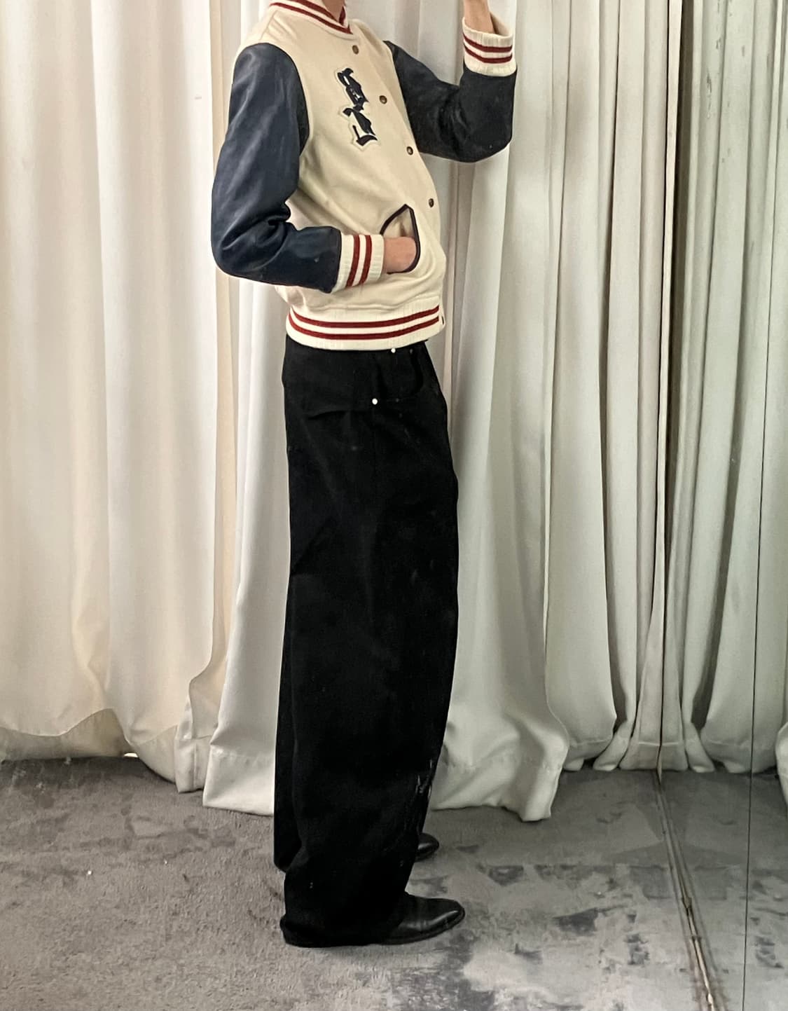 버버리 블루라벨 로고 와펜 가죽 소매 스타디움 자켓 M 상품이미지10