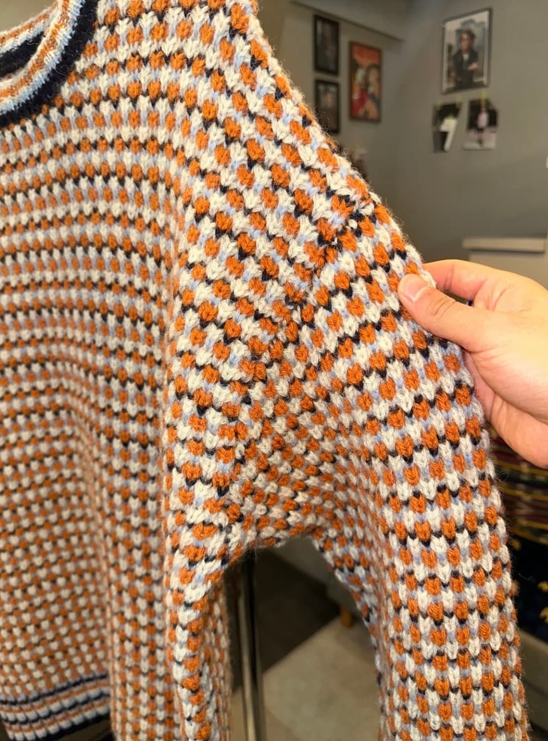 빔즈 체크 패턴 울 니트 BEAMS 상품이미지4