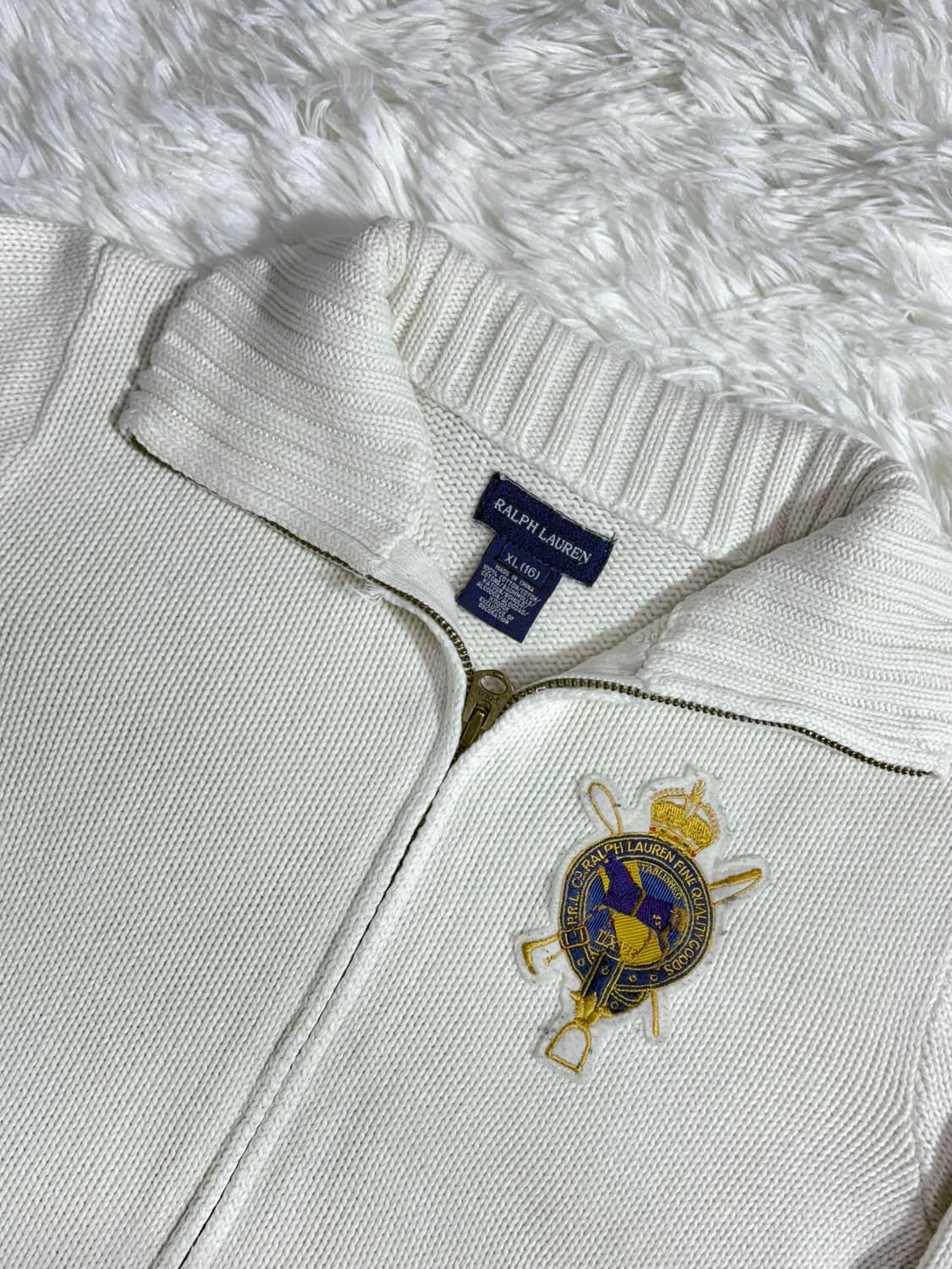 폴로 랄프로렌 딱붙핏 패치로고 화이트 니트집업  상품이미지5