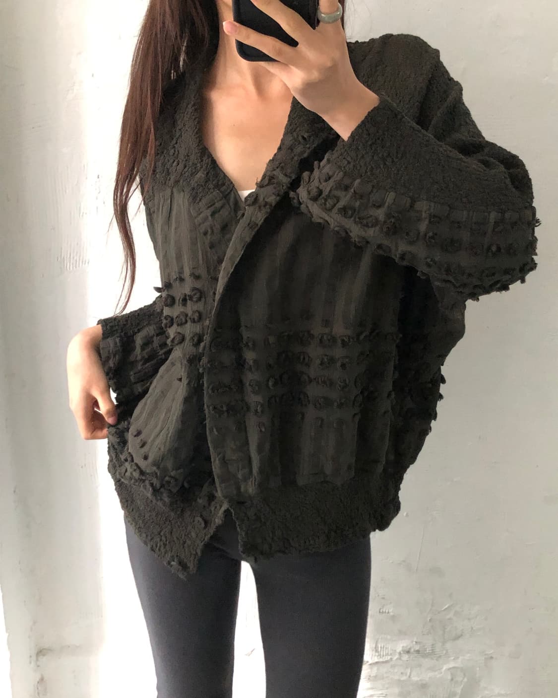 Issey Miyake me 이세이미야케 카키 가디건 블라우스 상품이미지1