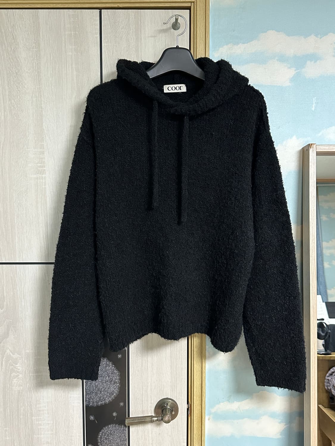 (L) 쿠어 알파카 울 부클레 후드 니트 (블랙) 상품이미지2