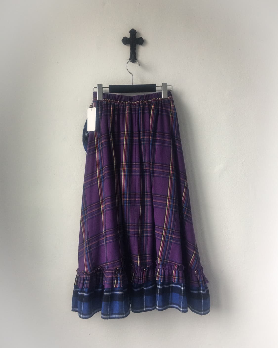 Check pattern frill unbalanced wrap skir 상품이미지2