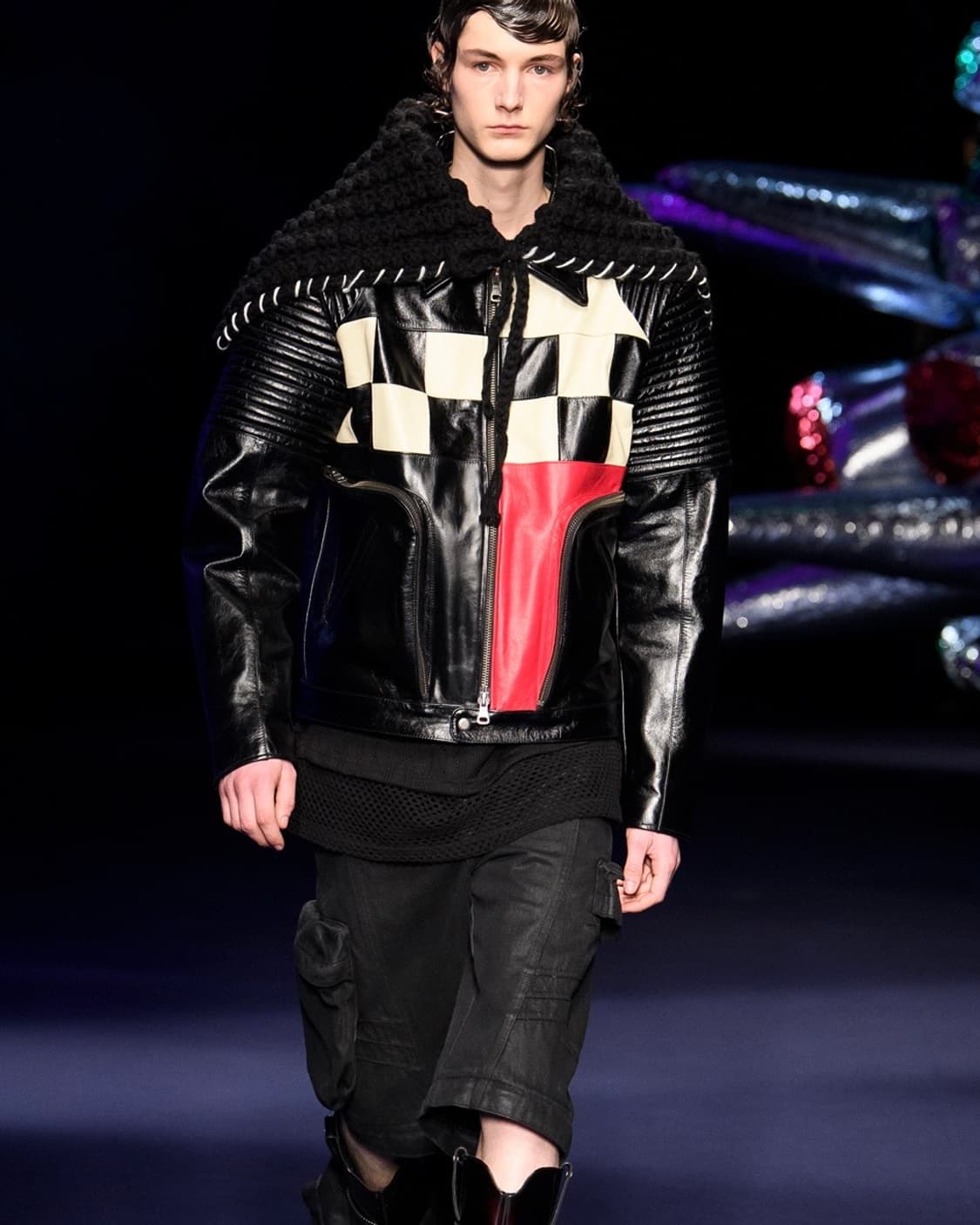 앤더슨벨 체커보드 레더 바이커 자켓 L 상품이미지3