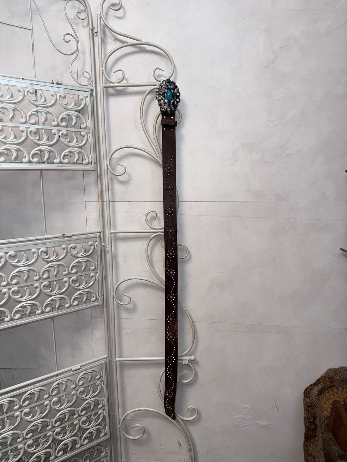 Brown turquoise stud leather belt 상품이미지3
