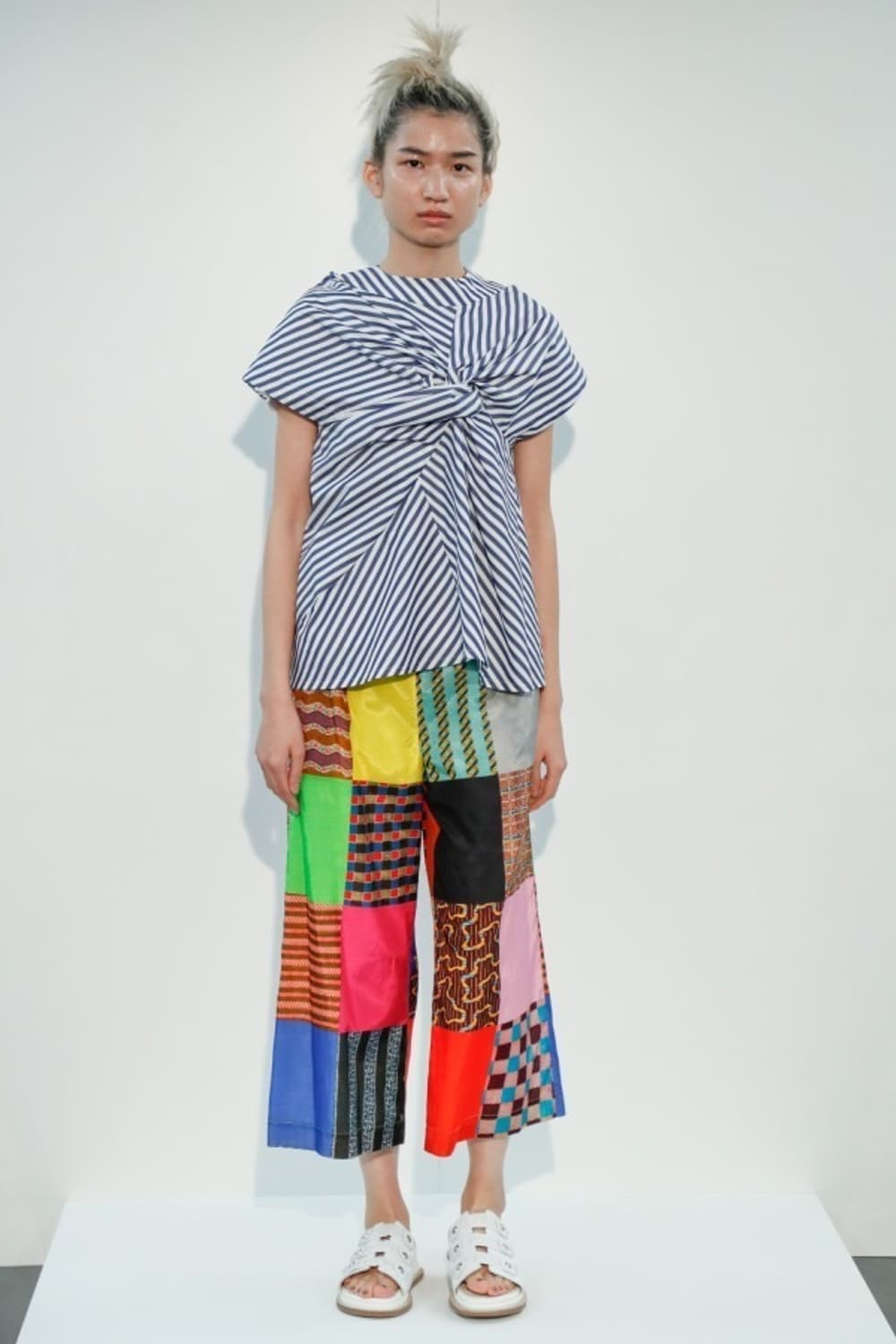 Knot Detail Mixed Stripe Blouse 상품이미지1
