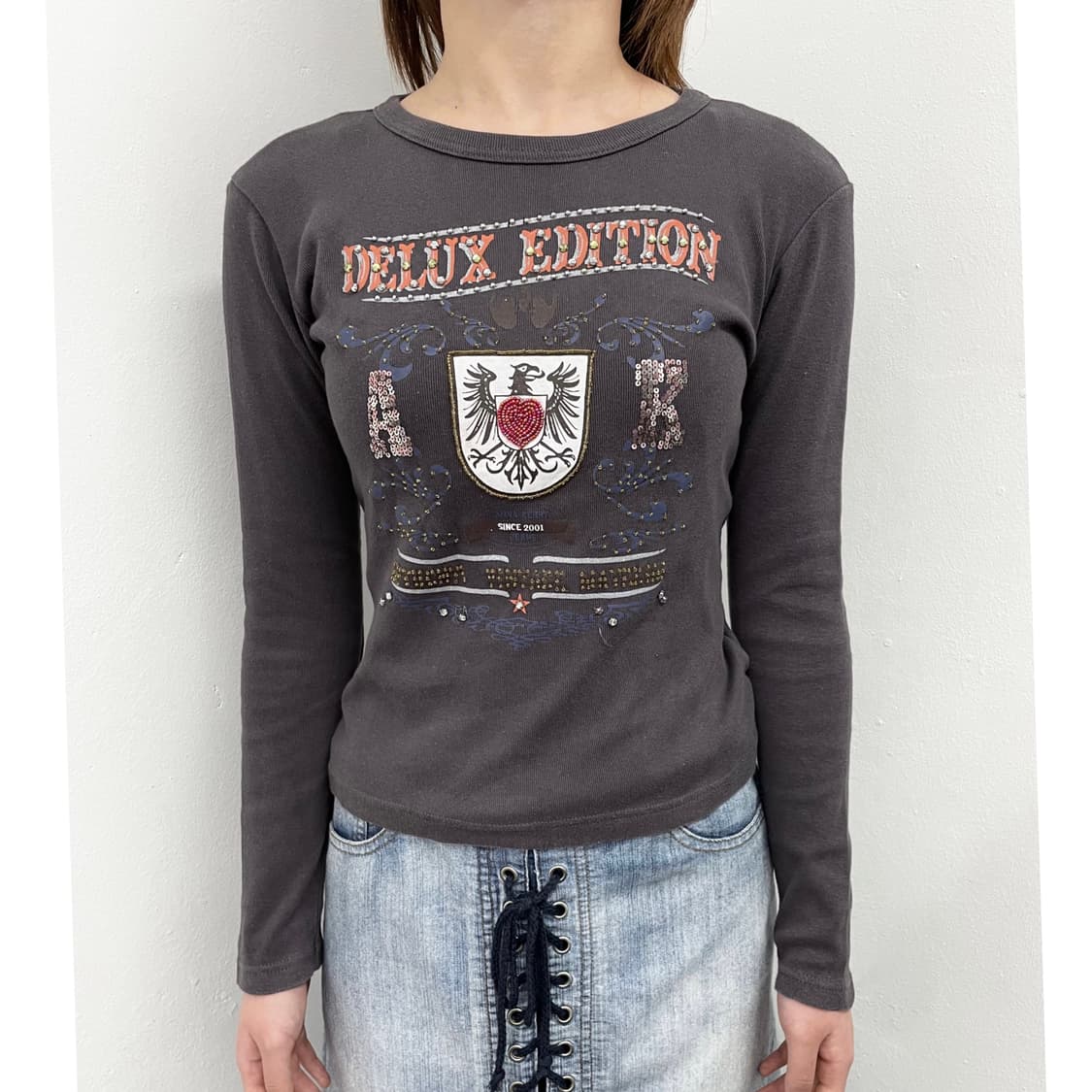 y2k 스터드 비즈 디테일 롱 슬리브 상품이미지1