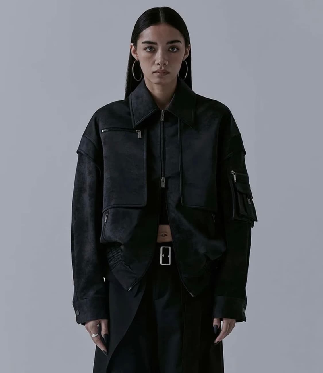 트리밍버드 스웨이드 매트 블랙 레더 자켓 상품이미지1