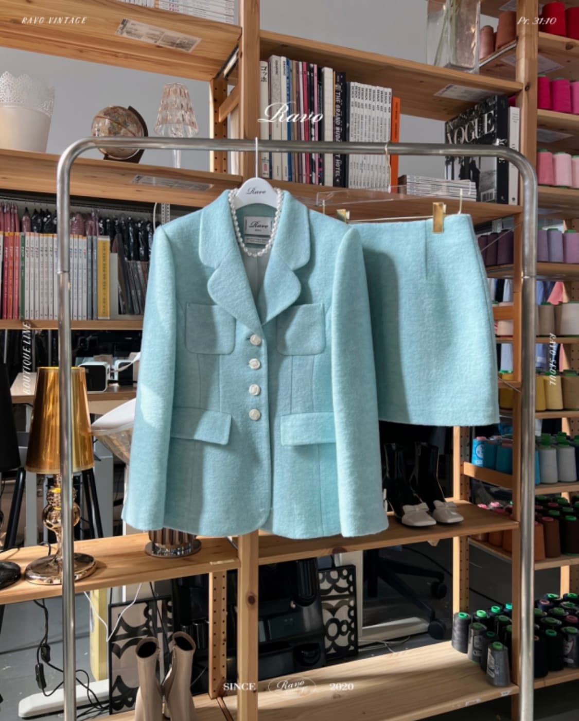 (새상품) 라보빈티지 하늘색 민트 트위드 셋업 투피스 상품이미지3