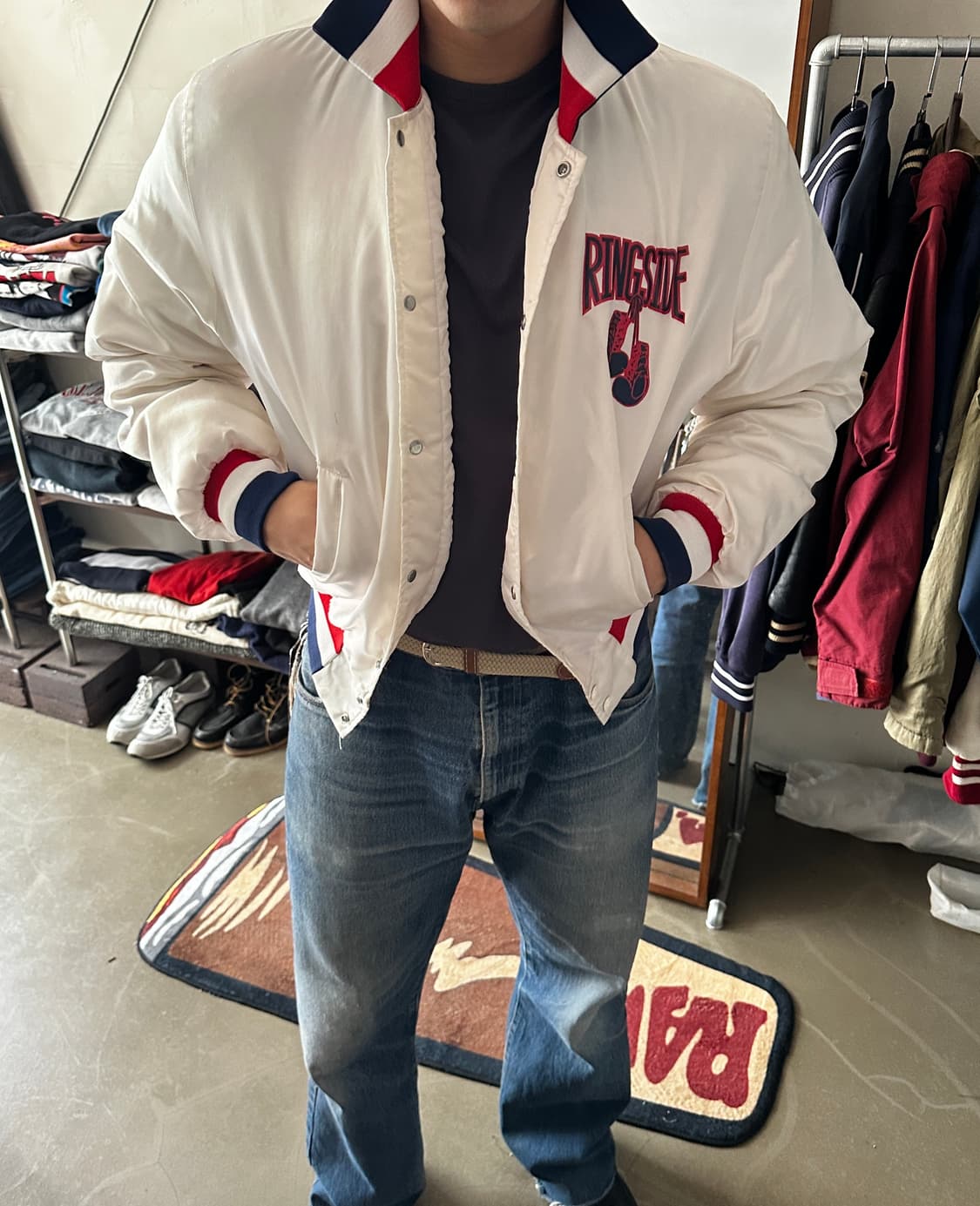 90s Ringside logo 화이트 사틴 바시티 자켓 상품이미지2
