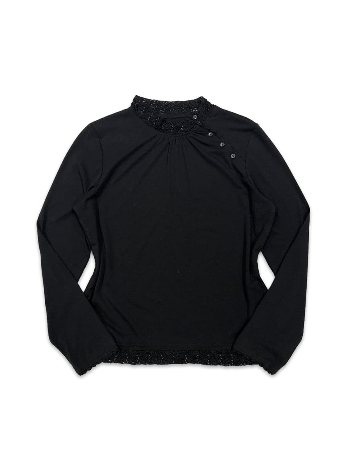 빈티지 블랙 비즈 어깨 단추 긴팔티 상품이미지1