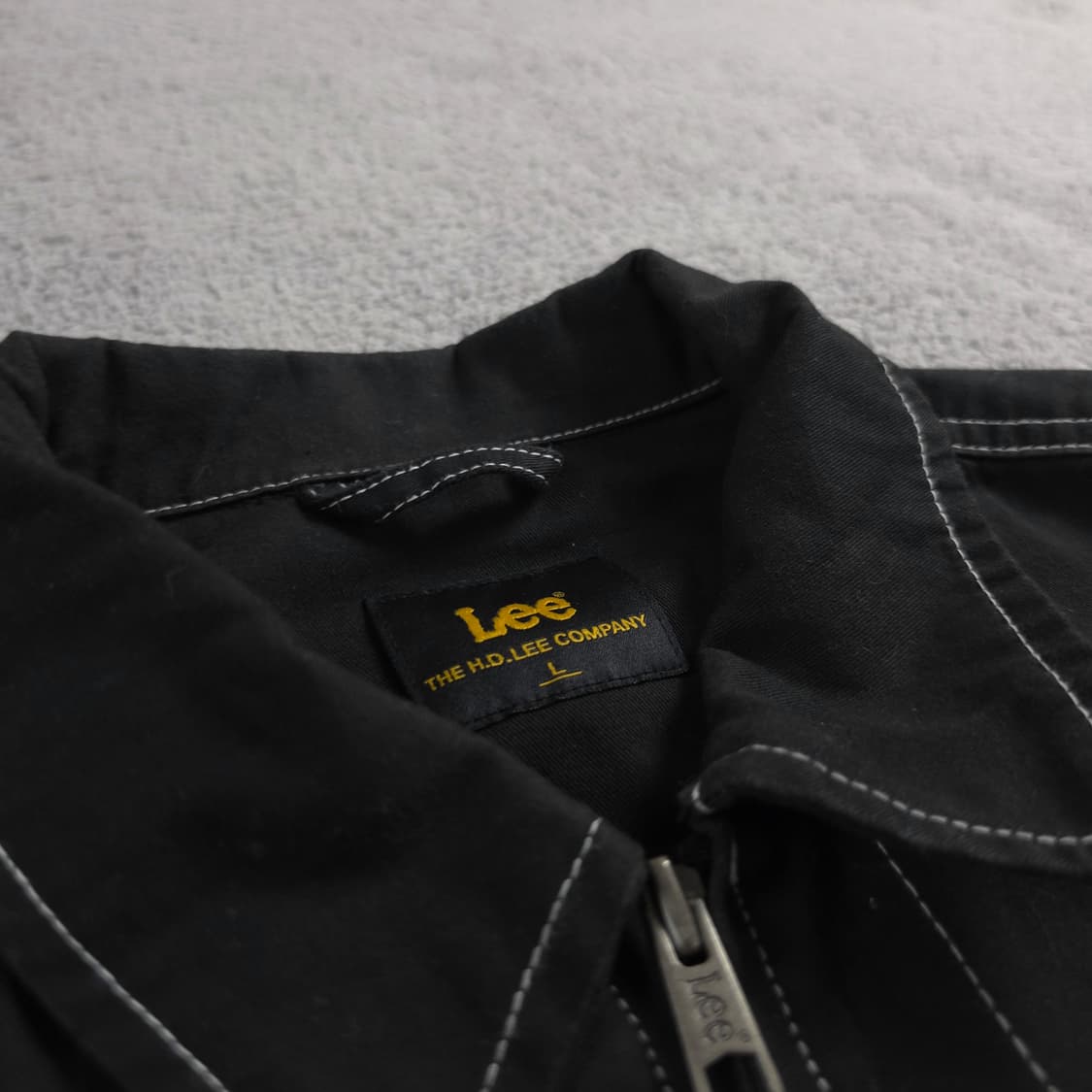 Lee 아웃 스티치 가죽 패치 트러커 자켓 블랙 (XL)  상품이미지6