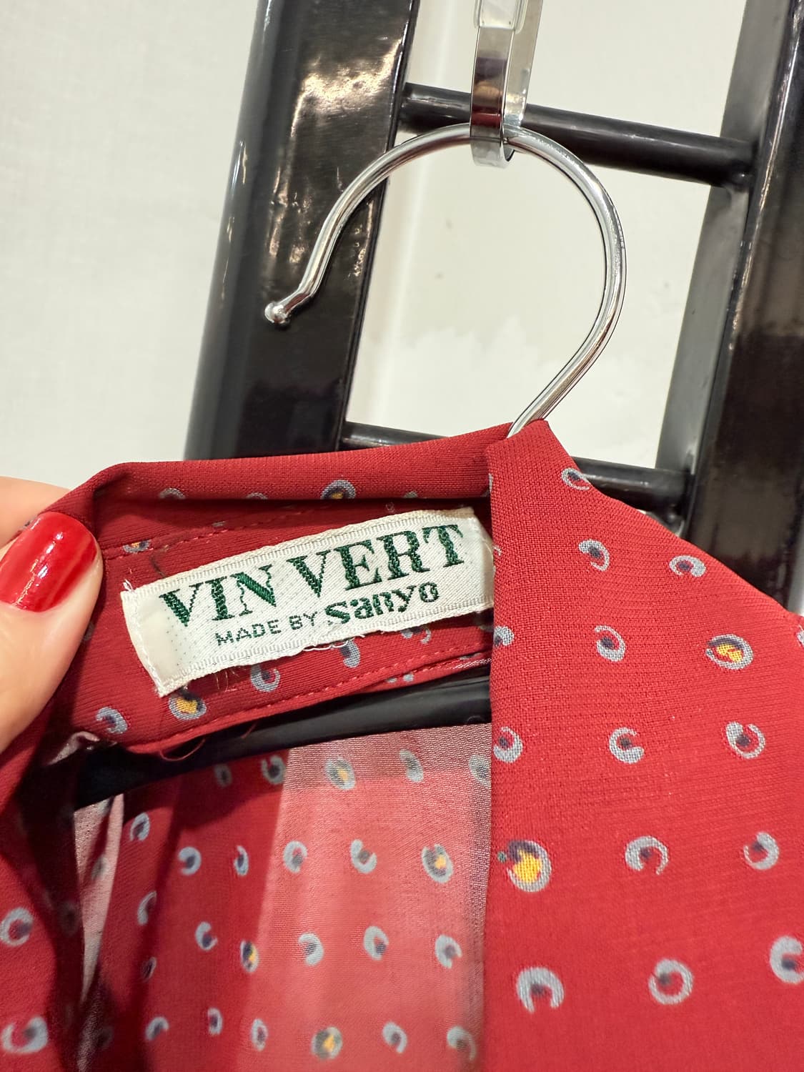 일본빈티지 플리츠 프린팅 와인긴팔블라우스 3516 상품이미지2