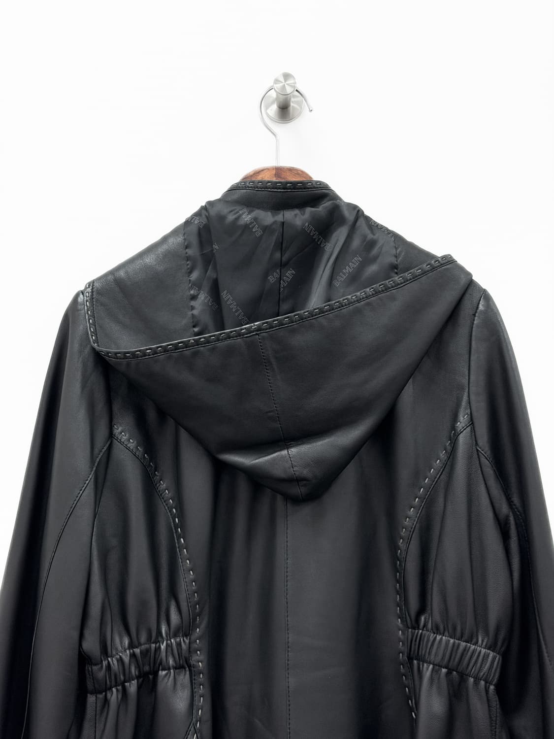 발망 후드 램스킨 레더 코트 상품이미지5