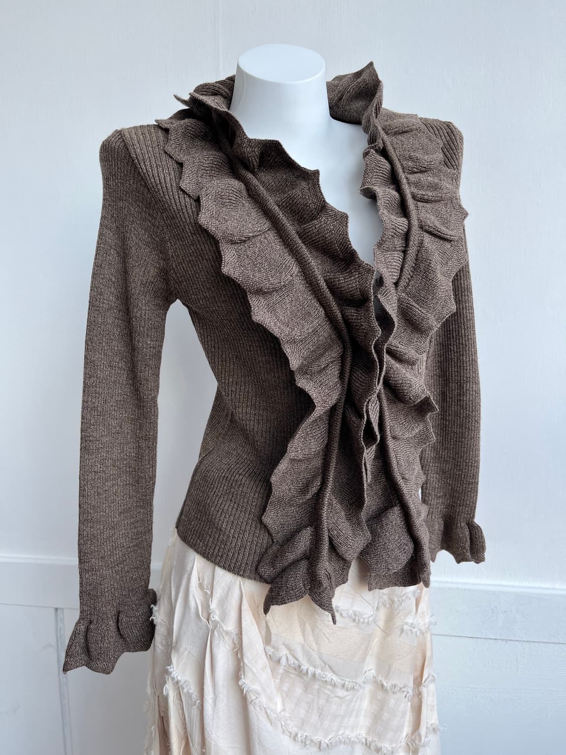 초콜릿 브라운 러플 니트 가디건 상품이미지2