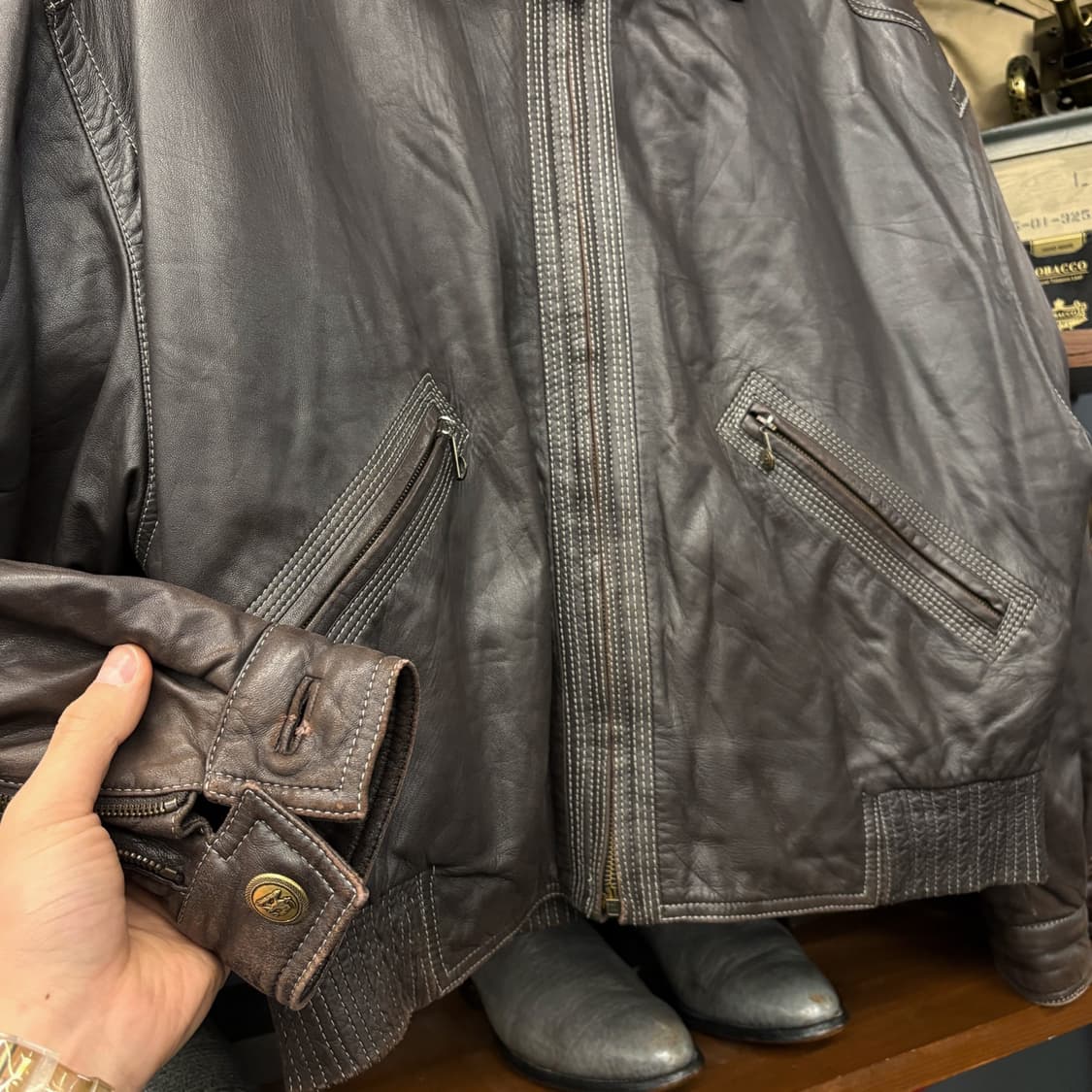 90s 베르사체 빈티지V2 패디드 카프스킨 스티치 레더자켓 N176 상품이미지4