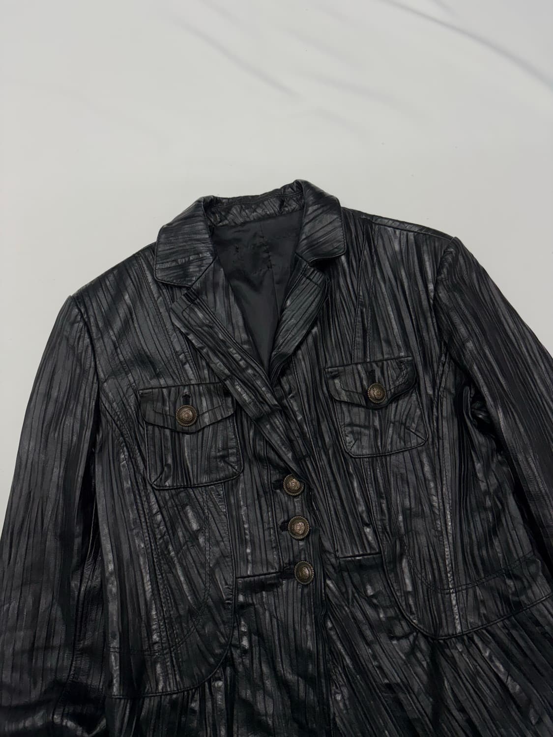 빈티지 플리츠 가죽 블레이저 자켓 상품이미지2