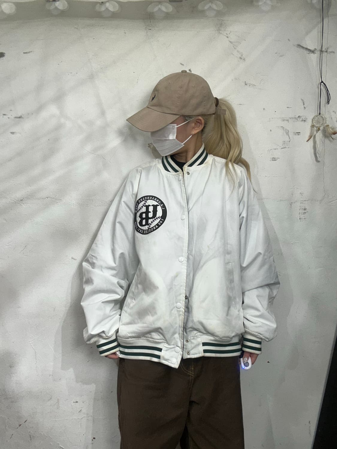 일본 빈티지 화이트 그린 리버시블 양면 바시티 올드스쿨 점퍼  상품이미지5