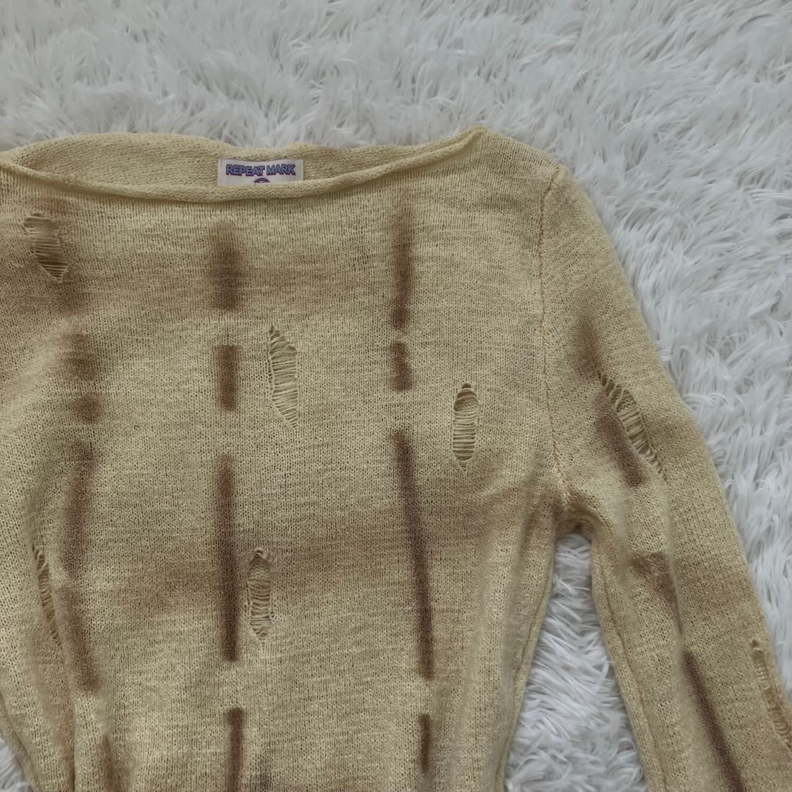 빈티지 아이보리 베이지 그런지 니트 964 y2k 스트릿 갸루 펑키 일본 상품이미지3