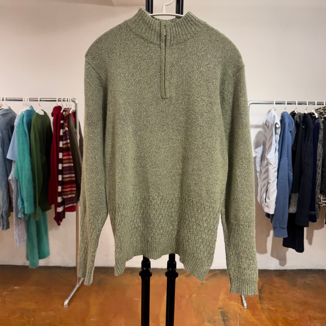 빈티지 글리터 반집업 니트 (민트) 상품이미지5