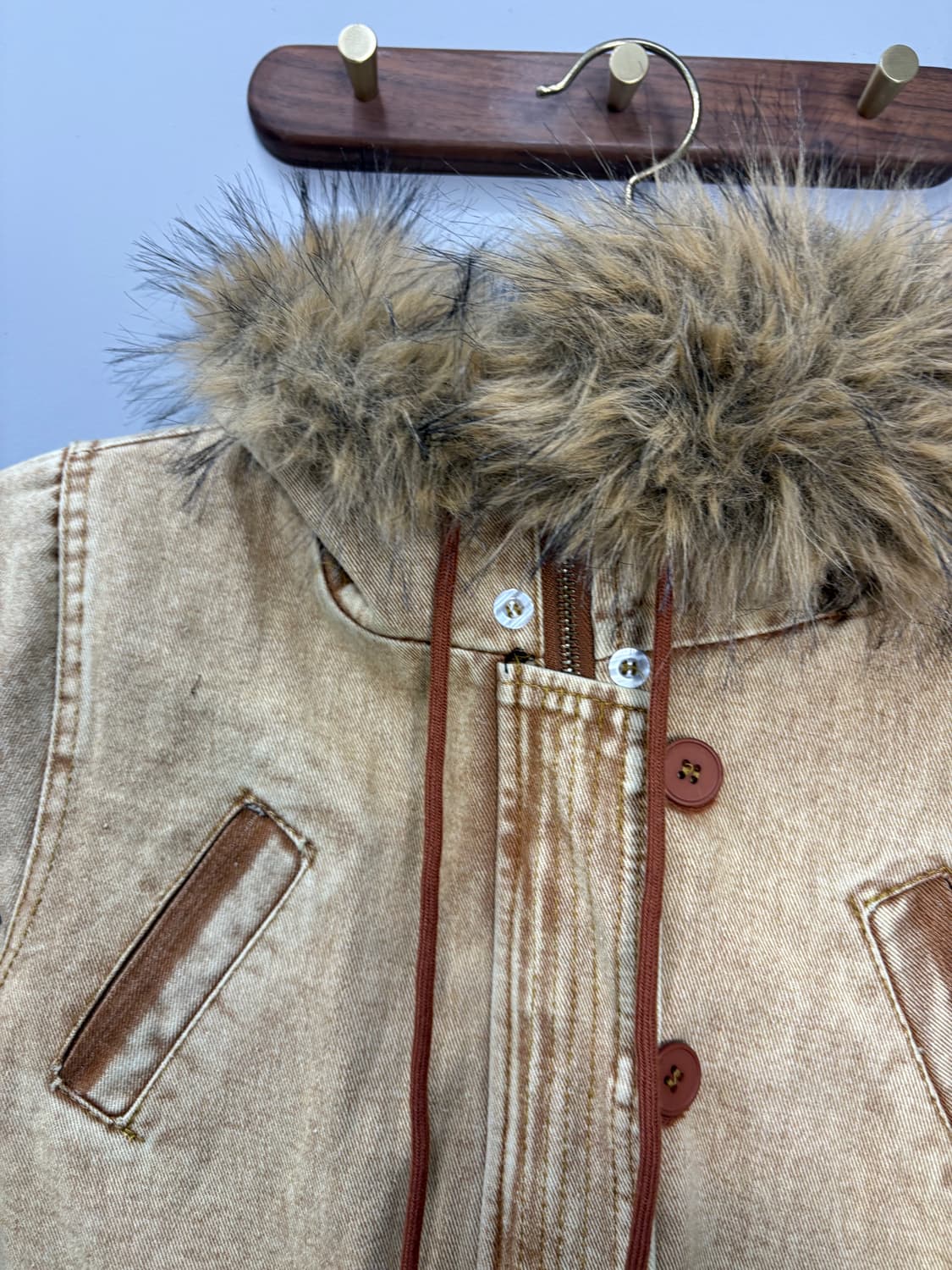 빈티지 y2k 버튼 퍼 후드자켓 (털 탈부착 가능) A3042 상품이미지3