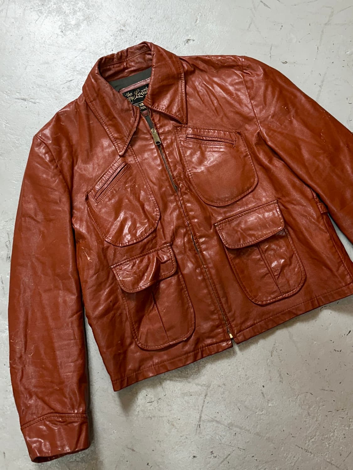 80's 빈티지 오렌지 레더 크롭 자켓 빈티지 가죽자켓 상품이미지5