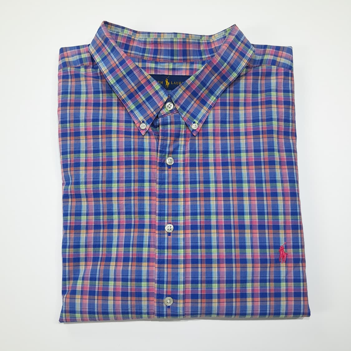 CL596 4XB 폴로 90s 코튼 핑크 블루 스몰 매드라스 체크 셔츠 상품이미지7
