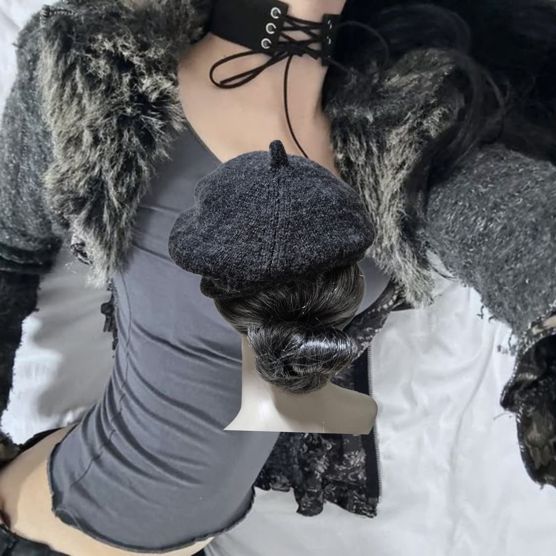 Vintage Grunge-Fairy knit Fur beret 상품이미지2