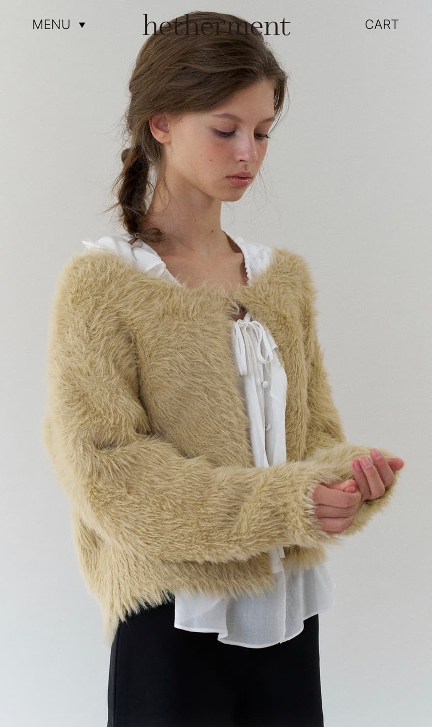 헤더먼트 테디 가디건 카멜 상품이미지1