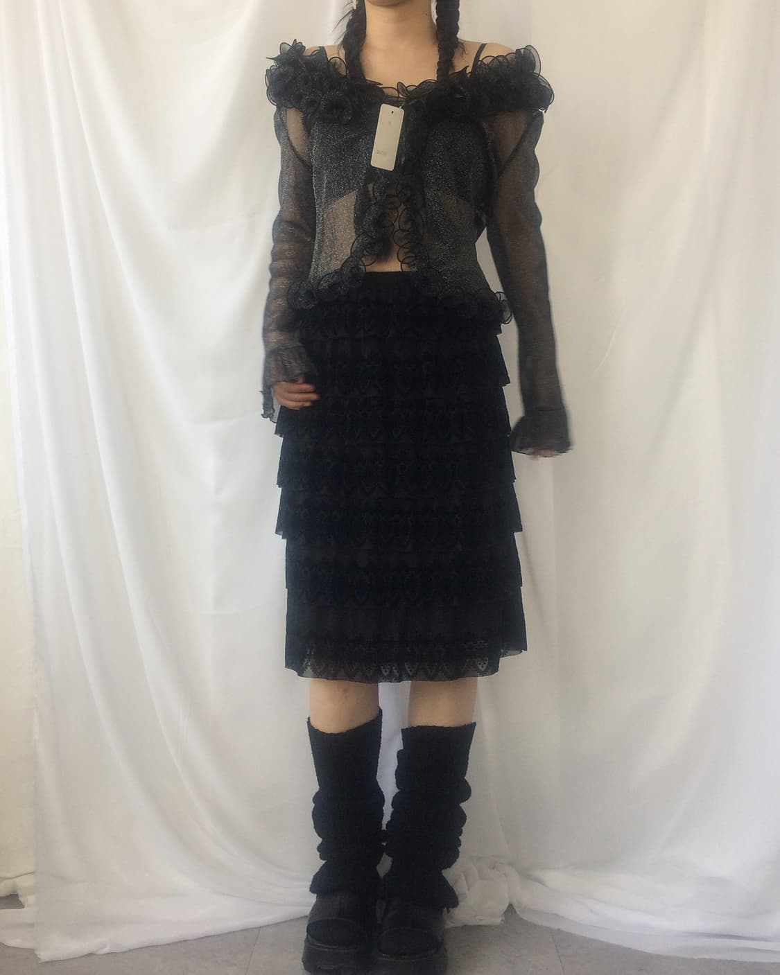 Ruffle point glitter mesh cardigan 상품이미지8
