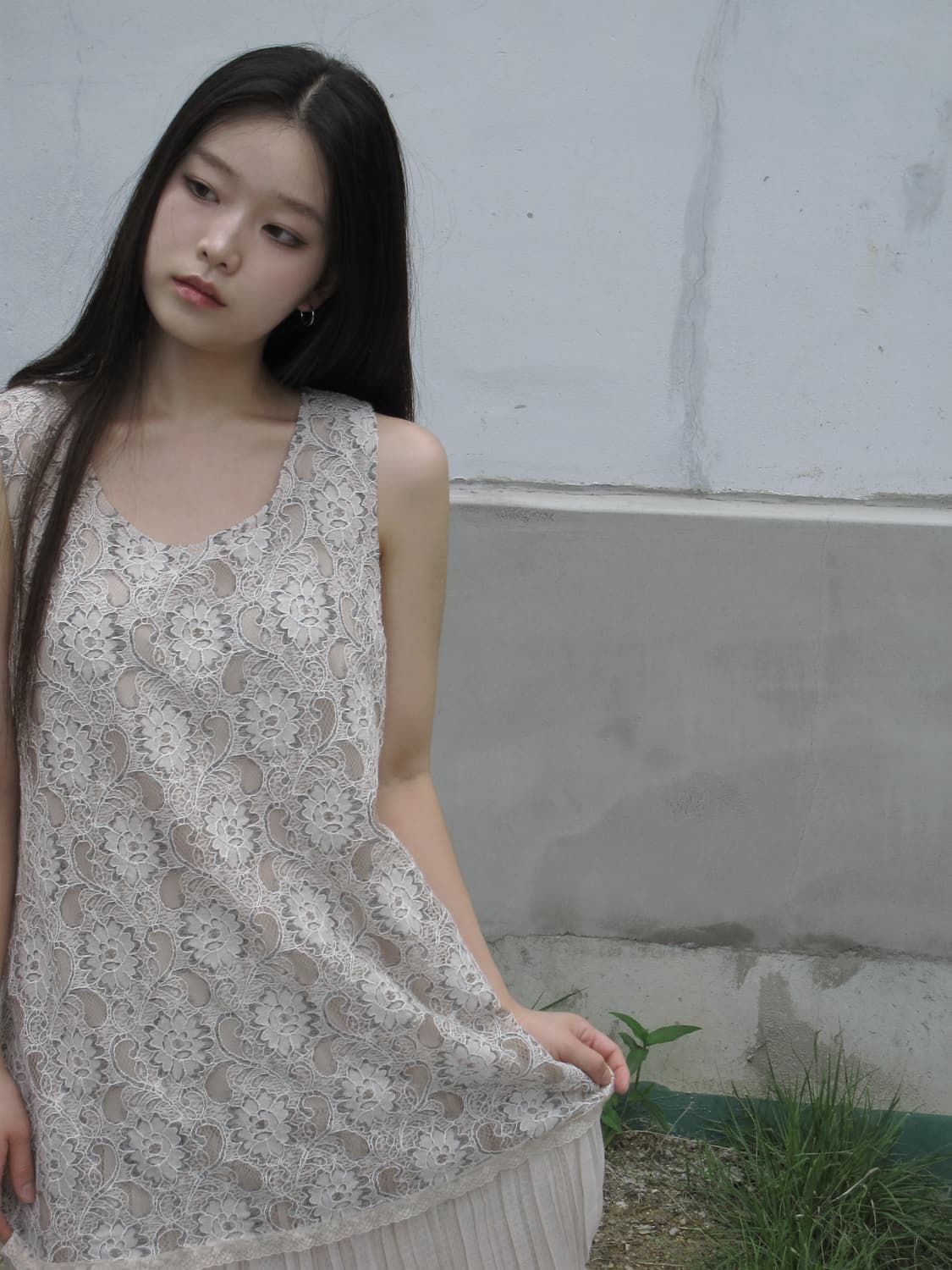 베이지 레이스 플라워 원피스 상품이미지2