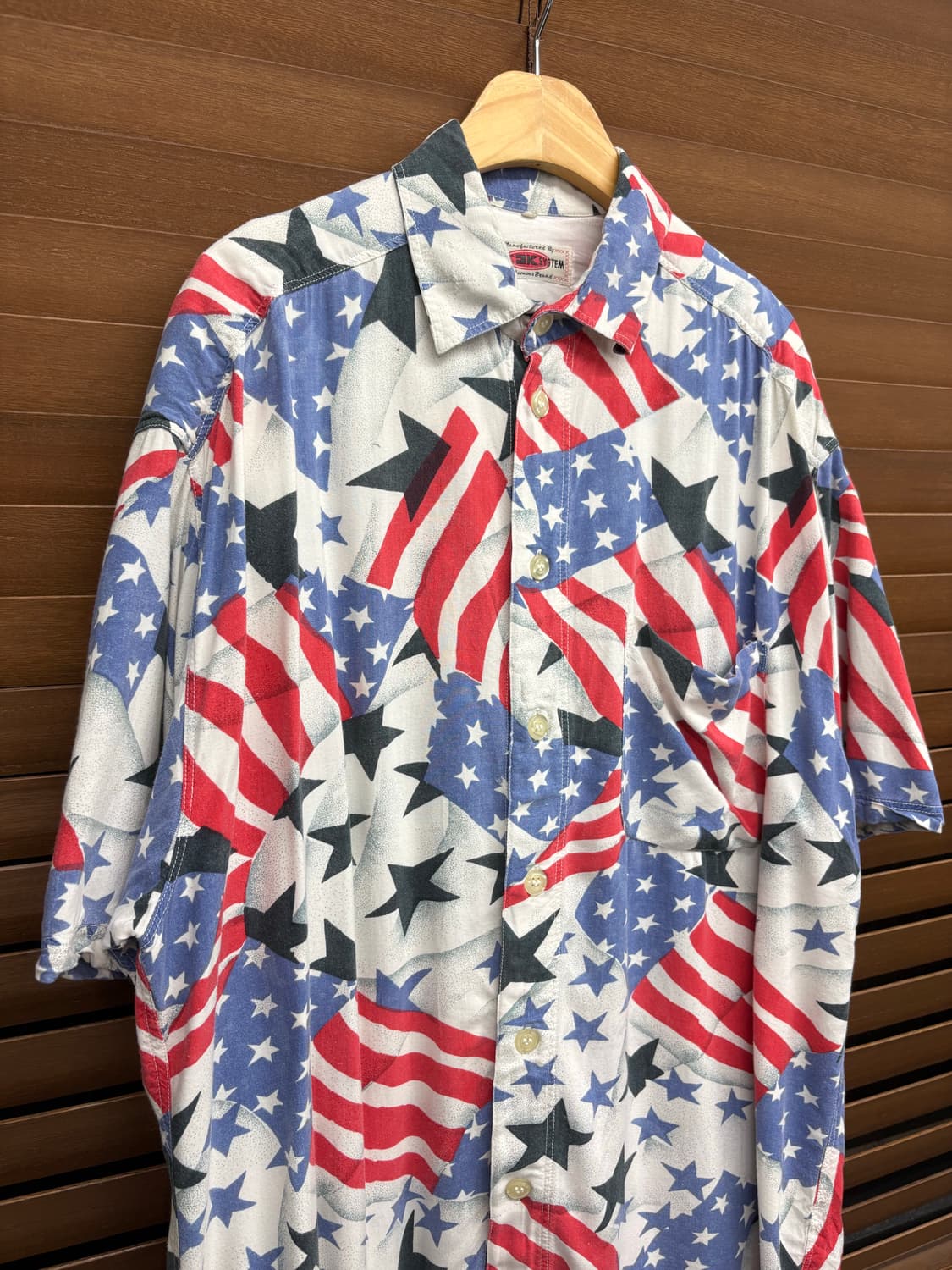 빈티지 USA 아메리카 성조기 하와이안 패턴 셔츠 상품이미지2