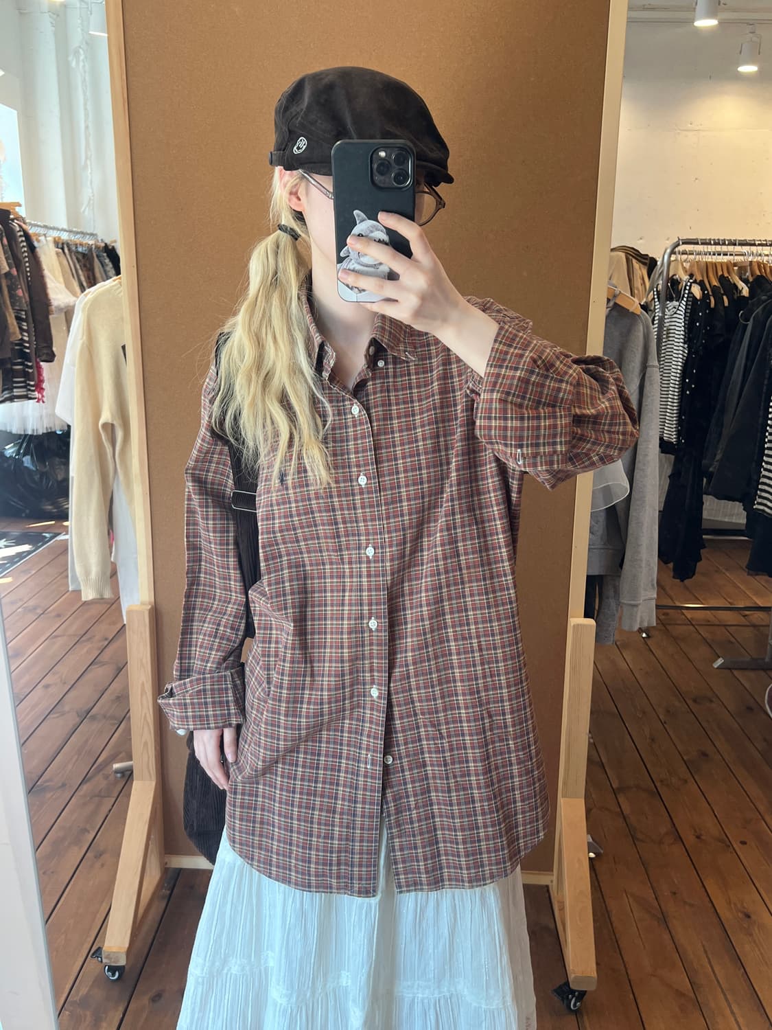 폴로 브라운 오렌지 체크 셔츠  상품이미지1