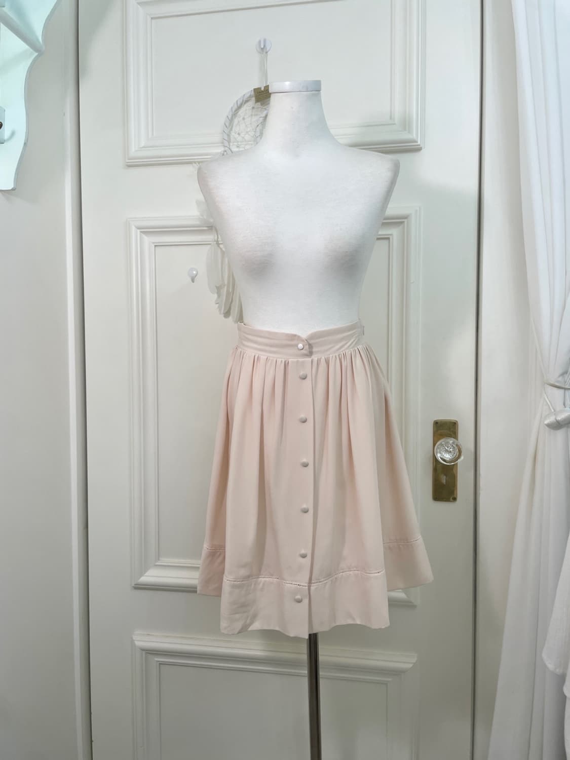 sheer coral shirring button midi skirt 상품이미지1