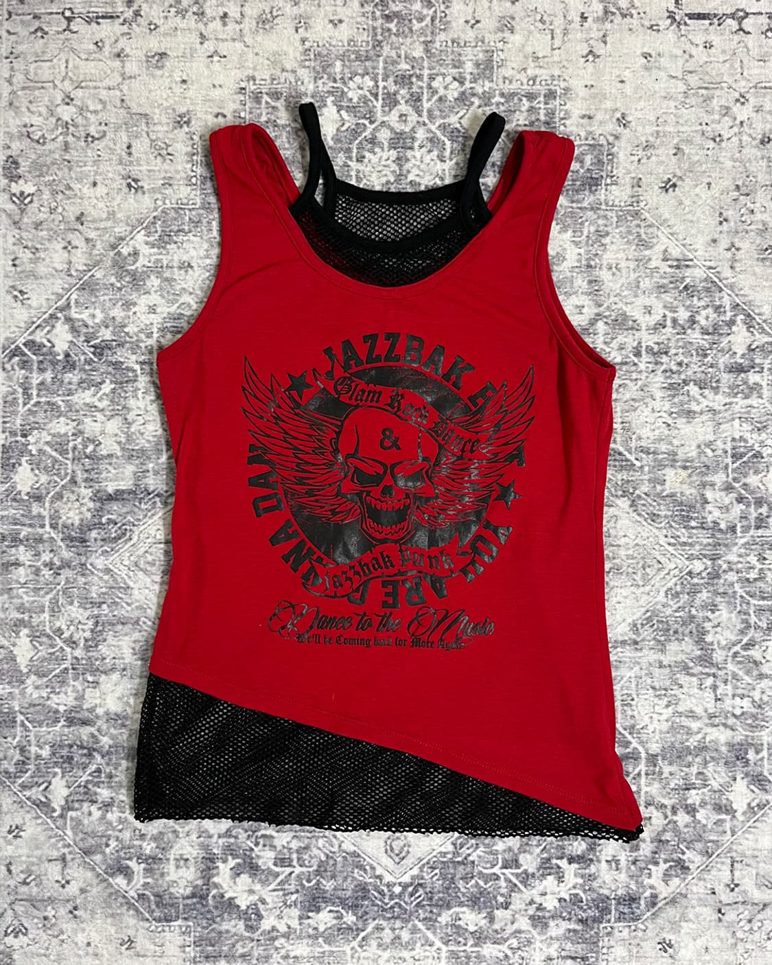 Skull Print Layered Mesh Sleeveless 상품이미지3