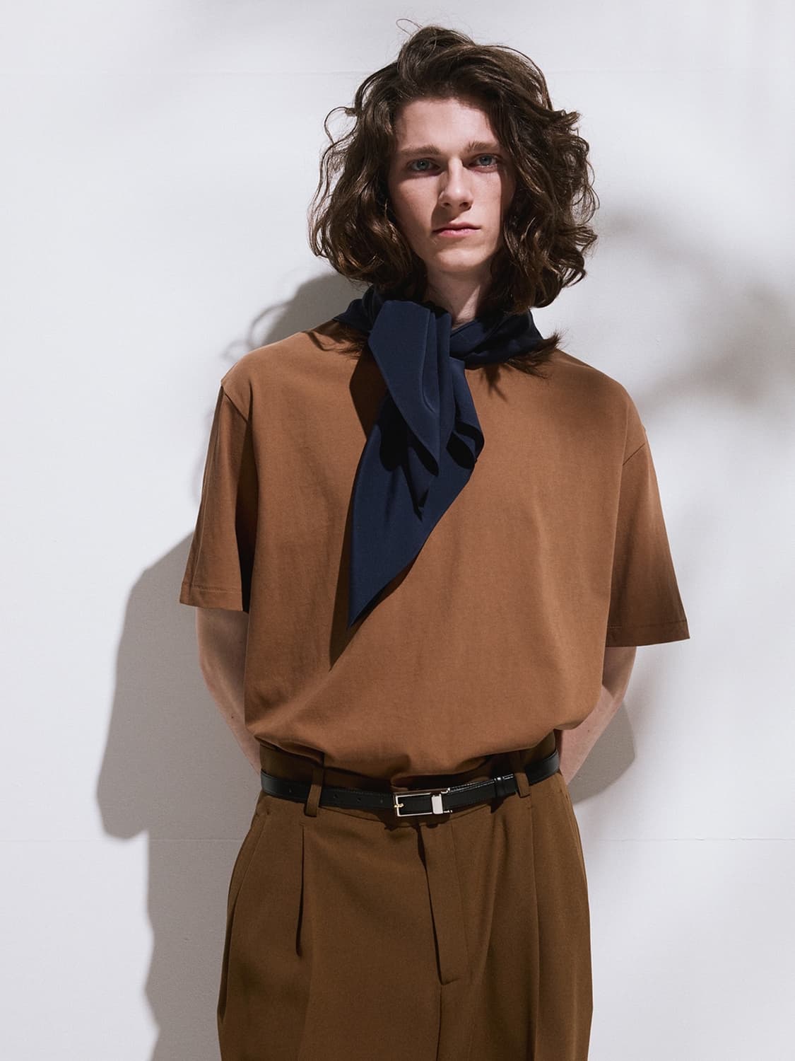 렉토 26SS 절개 자수 오버핏 코튼 반팔 티셔츠 토바코 상품이미지1