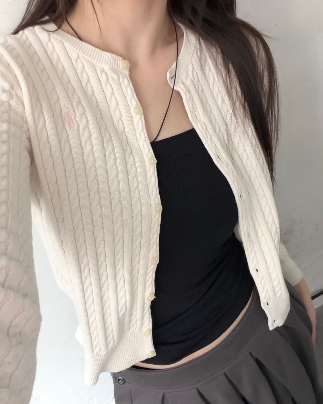 Polo 폴로 랄프로렌 QR 신형 아이보리 컬러 걸즈 케이블 가디건 상품이미지8