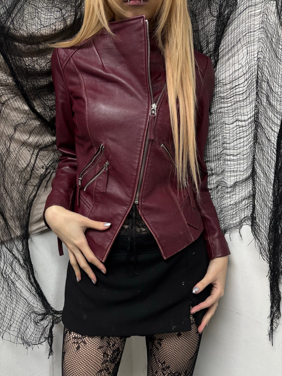 Burgundy Draped SheepSkin Jacket 상품이미지8