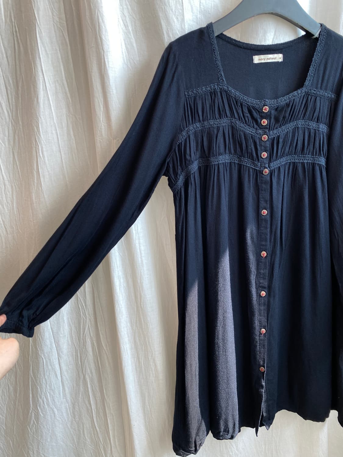 네이비 스퀘어넥 롱블라우스(M) 상품이미지7