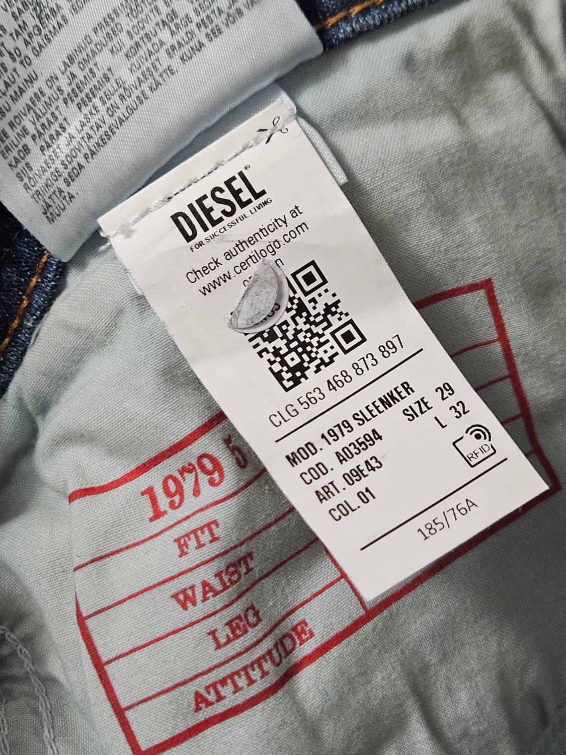 디젤 신형 DIESEL 데님팬츠 데드스탁 스키니진 29 (QR정품) 상품이미지6