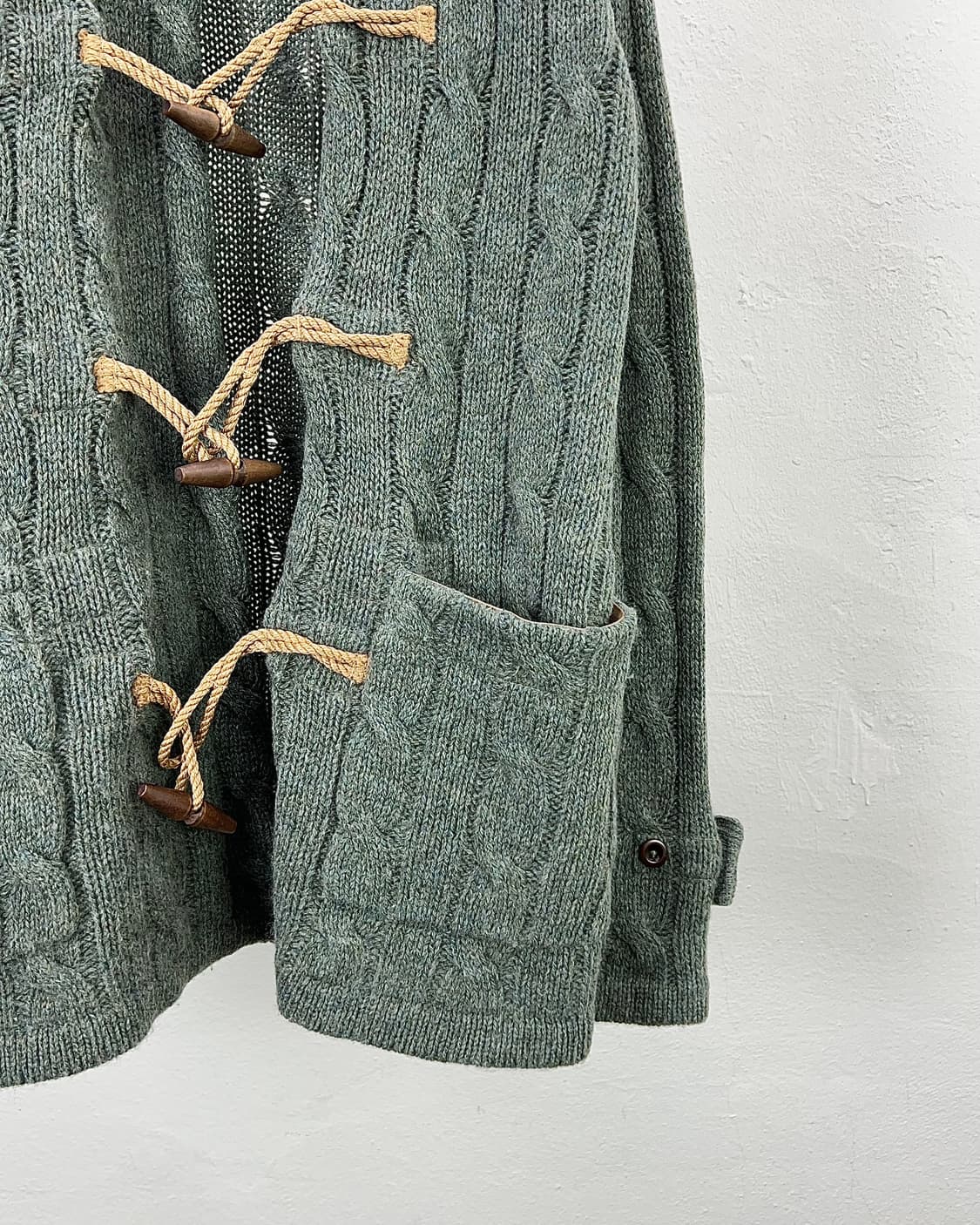 90s 폴로 랄프로렌 그린 그레이 케이블 울 더플 니트 가디건 상품이미지5