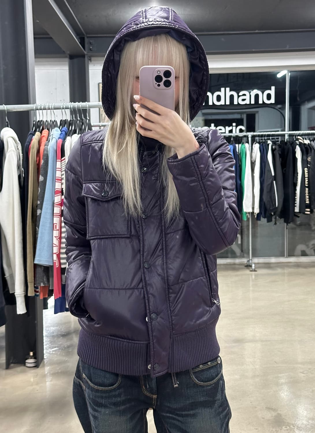 히스테릭 글래머 나일론 다운 자켓 퍼플 상품이미지1