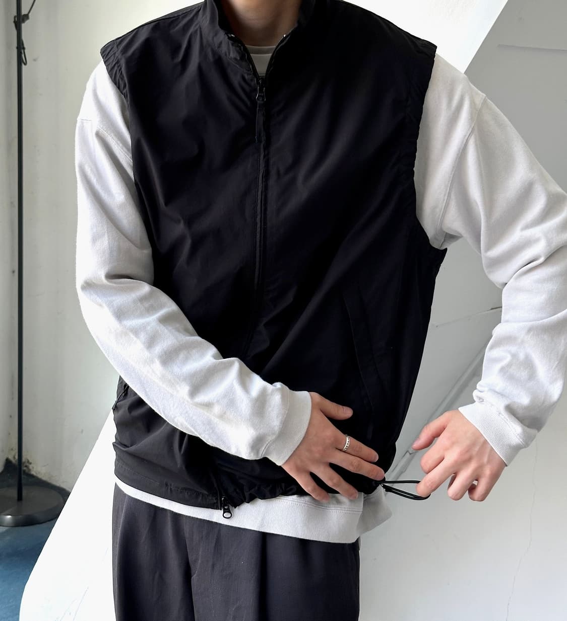 Washed puckering fabric 2way zip vest  상품이미지8