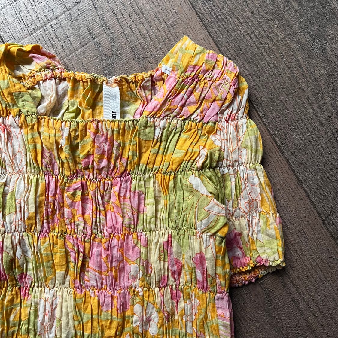 Floral Pattern Shirring Blouse 상품이미지4