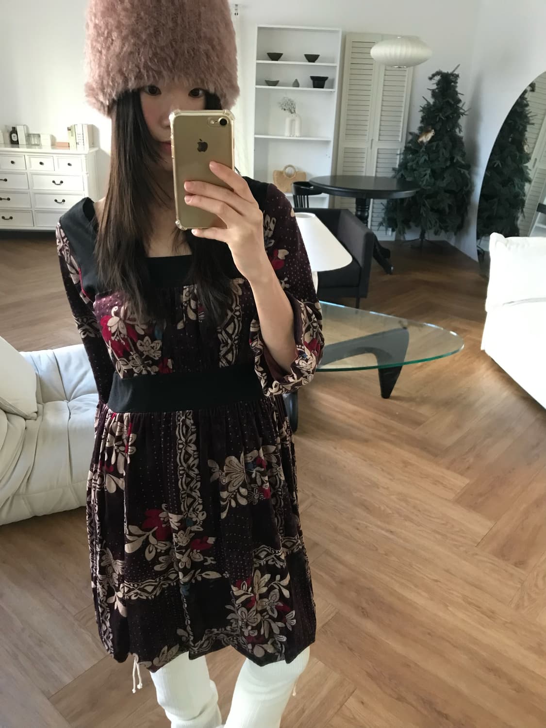 vintage velvet pattern one-piece 상품이미지1