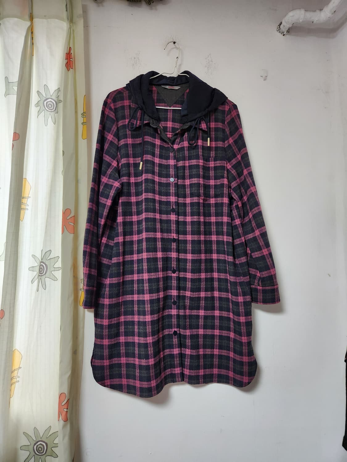 지센 체크 후드 롱 남방 셔츠 형 아우터 100 상품이미지1